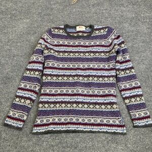 Fjallraven Ovik Folk Knit Sweater Womens Small Blue Fair Isle Wool 89770
